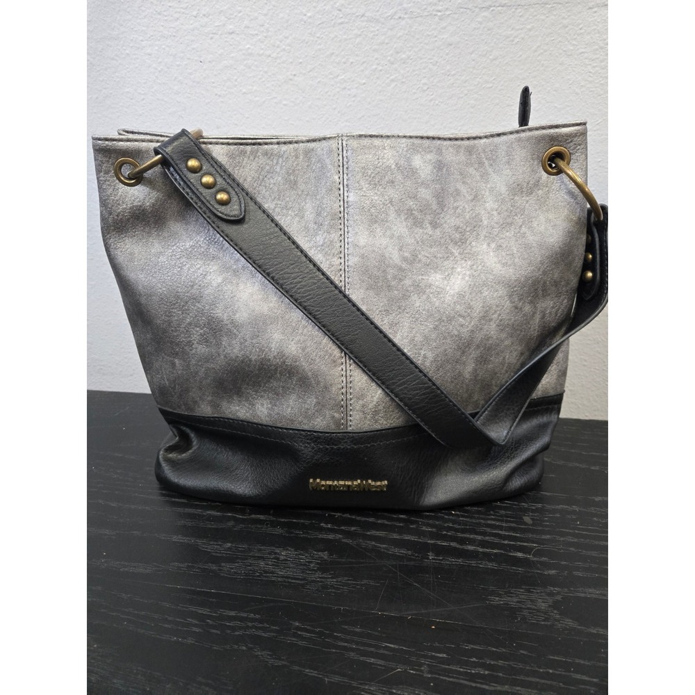 Montana West Western Distressed Metallic Silver Faux Leather Hobo Bag